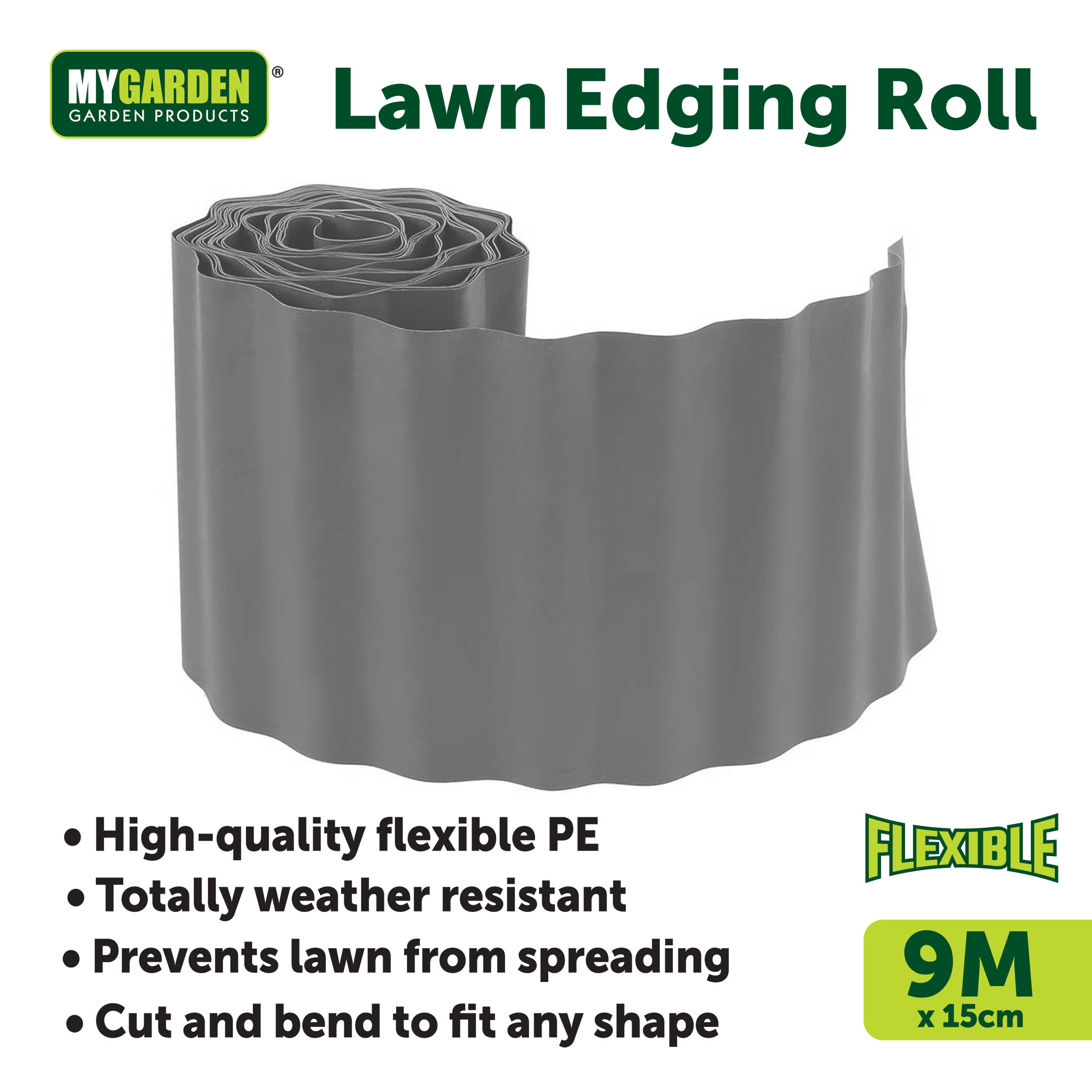 Lawn Edging 1 roll 9m Height 15cm Grey