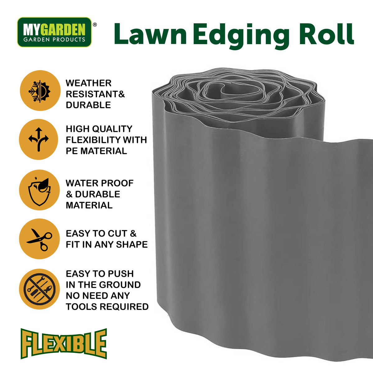 Lawn Edging 1 roll 9m Height 15cm Grey