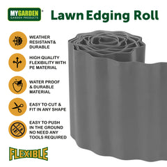 Lawn Edging 1 roll 9m Height 15cm Grey