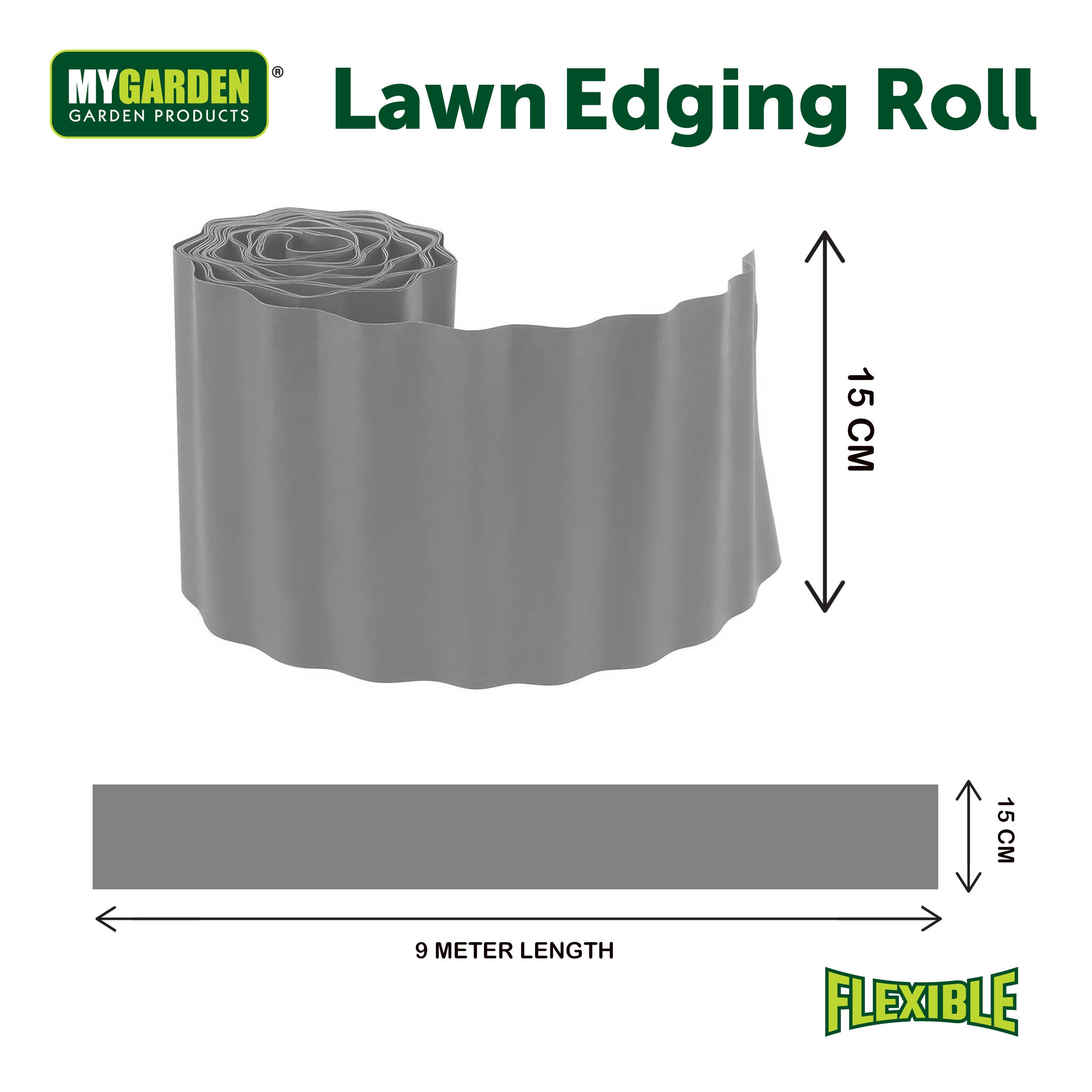 Lawn Edging 1 roll 9m Height 15cm Grey