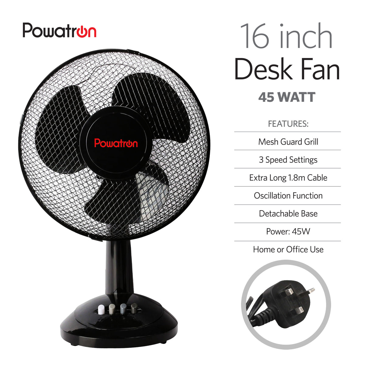 16" Desk Fan Black