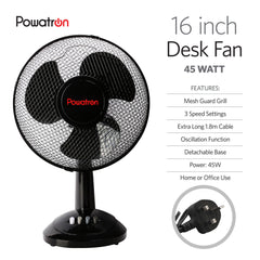 16" Desk Fan Black