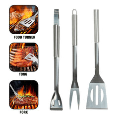 3PK Stainless Steel Barbecue Tool Set with Spatula and Tongs