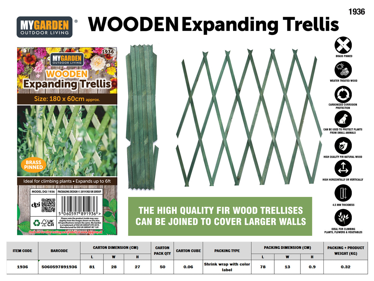 Expanding Wooden Trellis Green 180*60cm