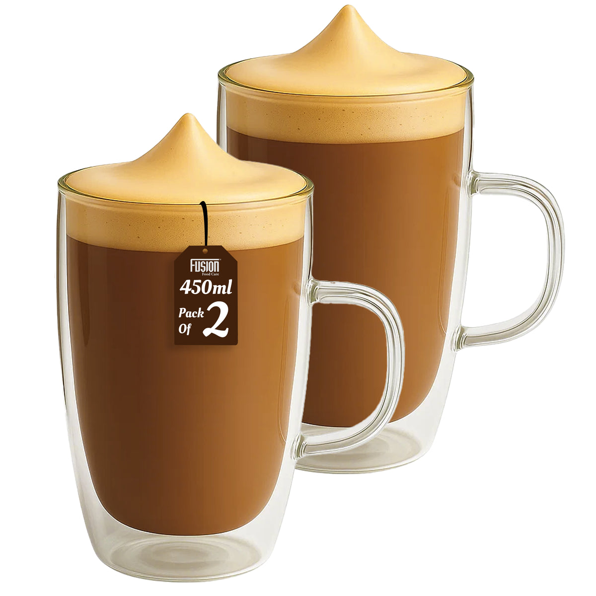 2PK 450ml Double Wall Mug + Handle