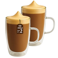 2PK 450ml Double Wall Mug + Handle