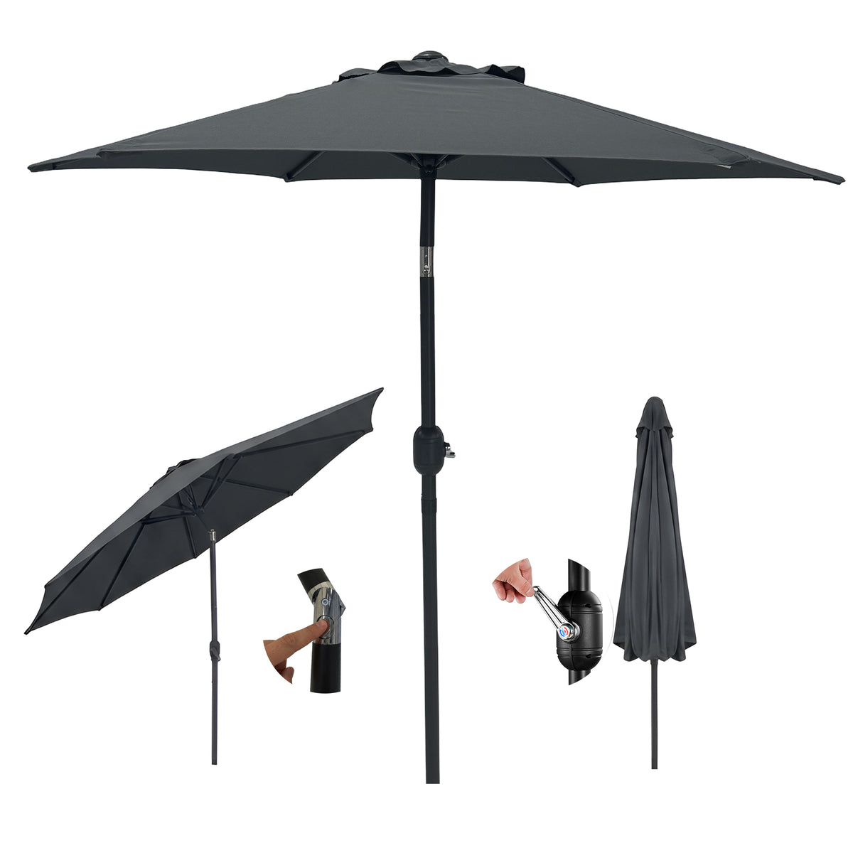 Market Umbrella with Easy Crank Lift Grey