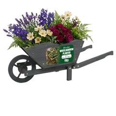 Wooden Wheel Barrow Planter Grey