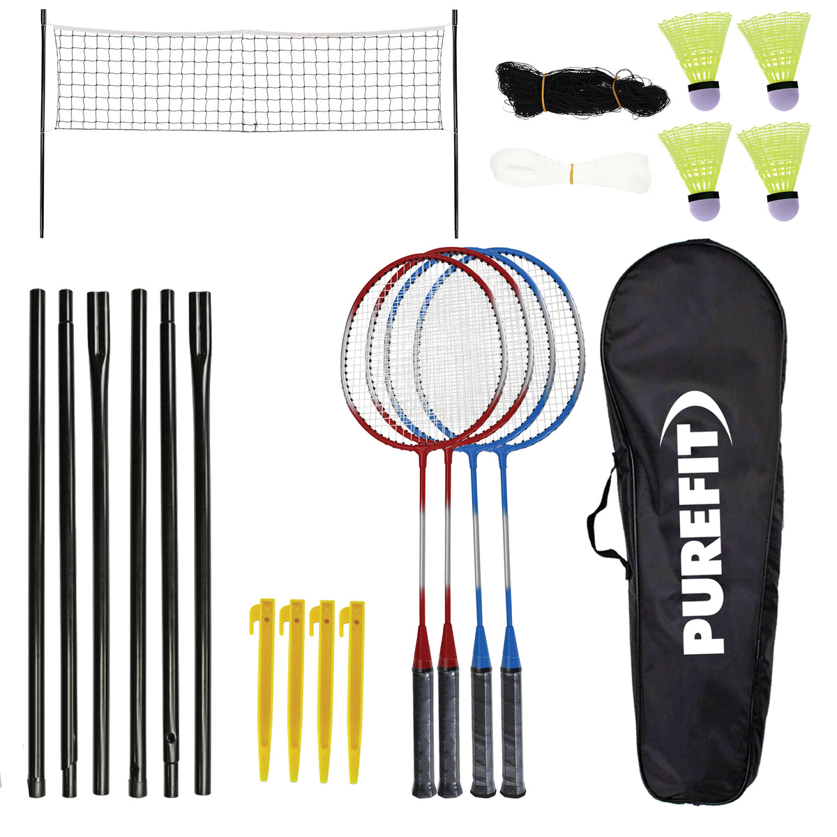 4 Player Badminton Set with Rackets and Shuttlecocks