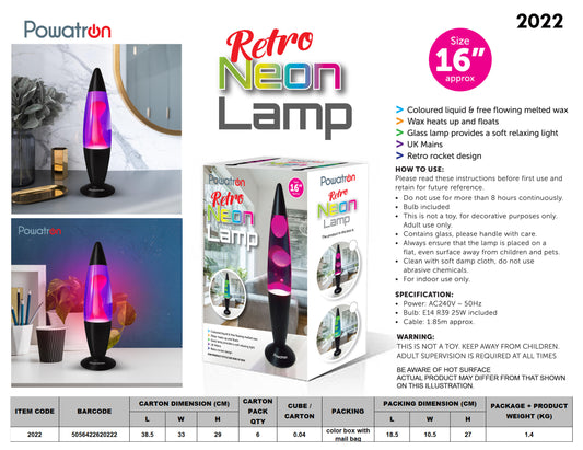 16" Lava Lamp Black Base Pink Water Flurescent Pink Wax