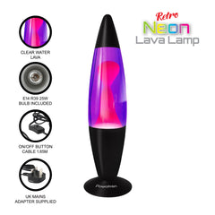 16" Lava Lamp Black Base Pink Water Flurescent Pink Wax