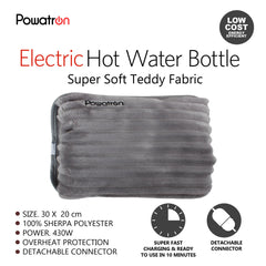 Electric Hot Water Bottle Fleece/Stripe Plush (Grey)