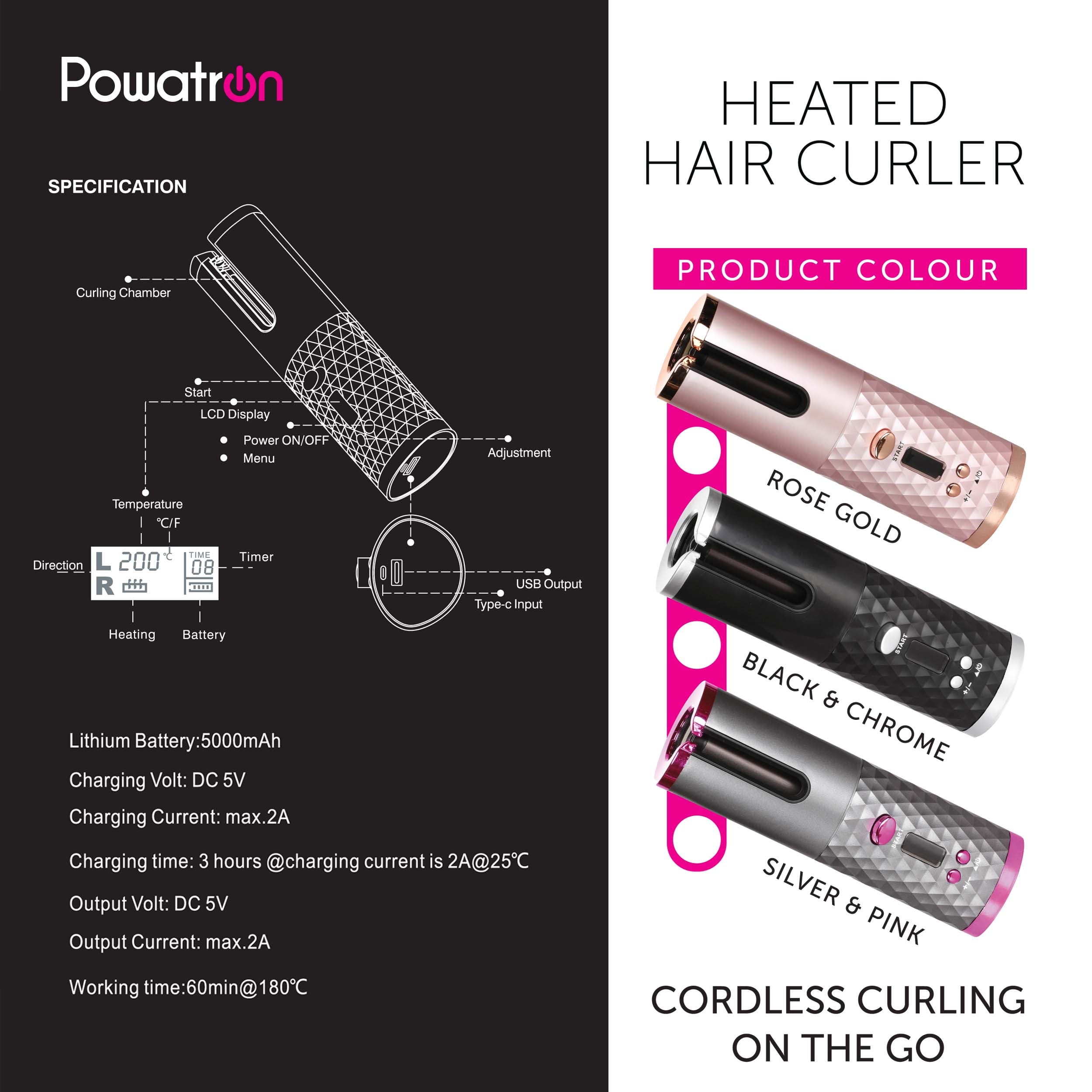 USB Intelligent Heat Hair Curler with Accessories