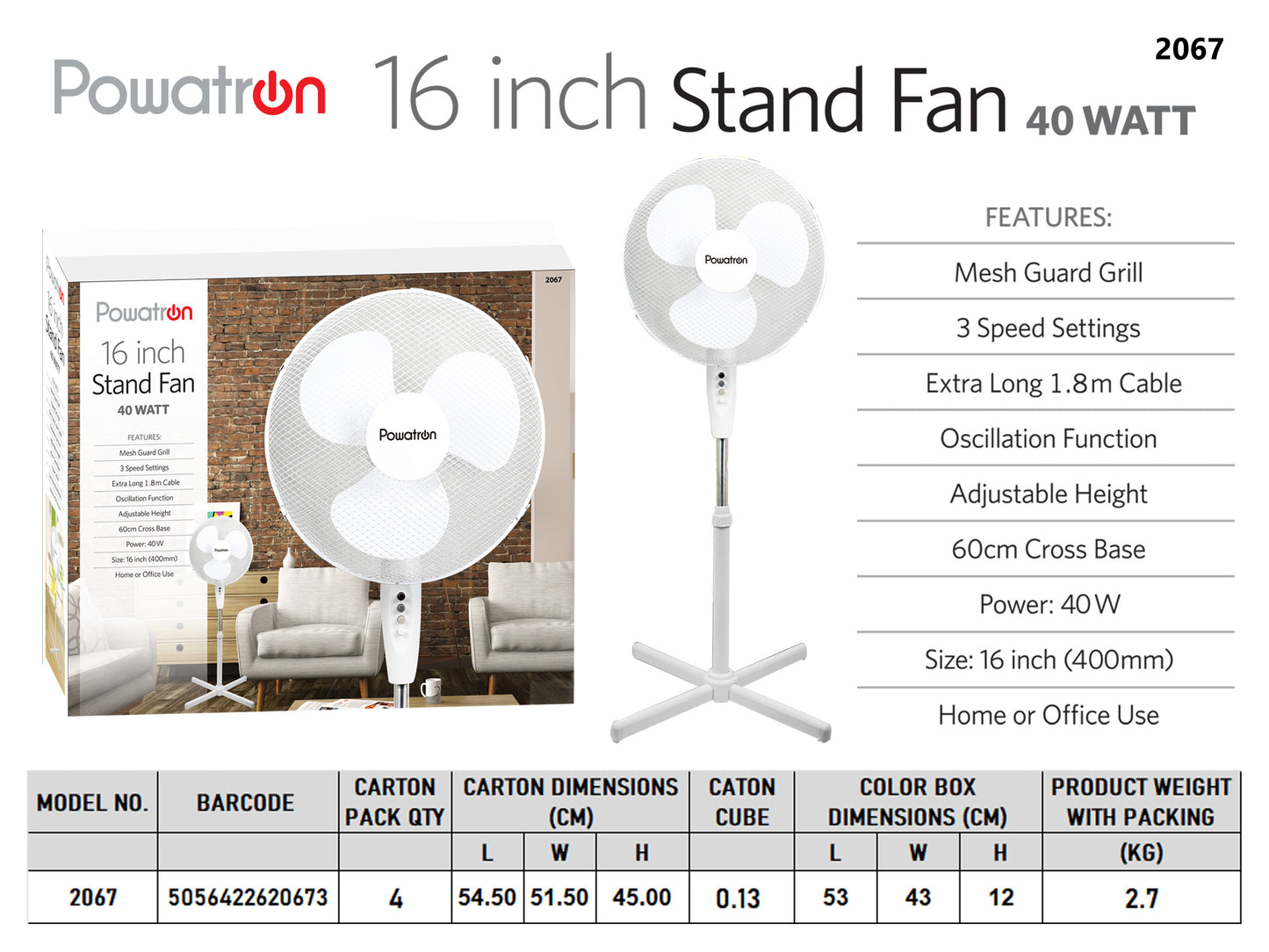 16 inch Standing Fan