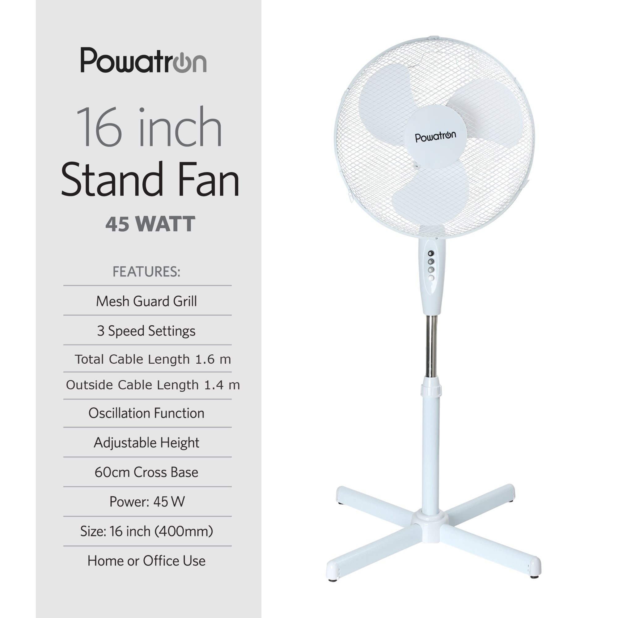 Efficient 16-Inch Standing Fan For Comfort