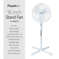 Efficient 16-Inch Standing Fan For Comfort