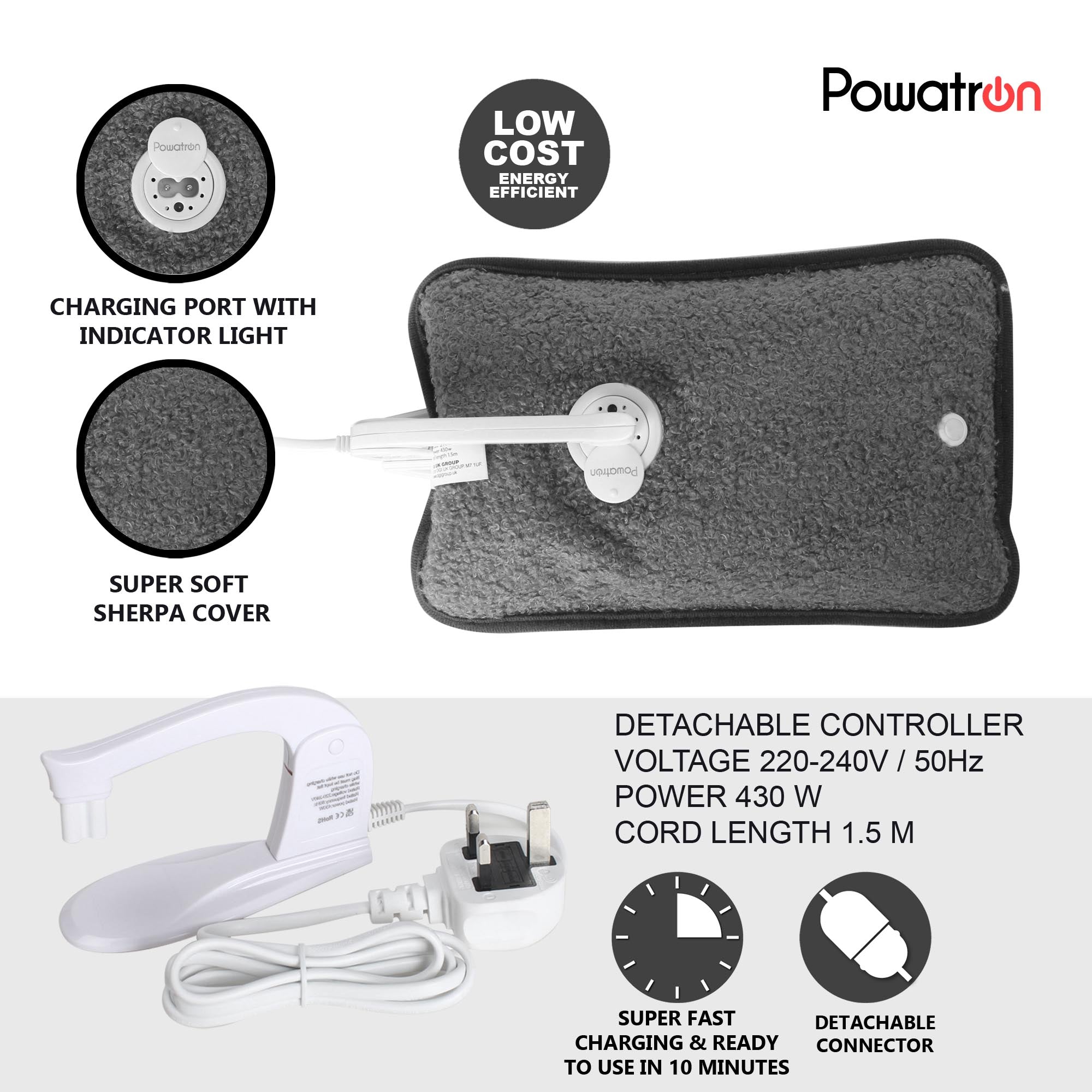 Rechargeable Electric Hot Water Bottle with Super Soft Teddy Fabric