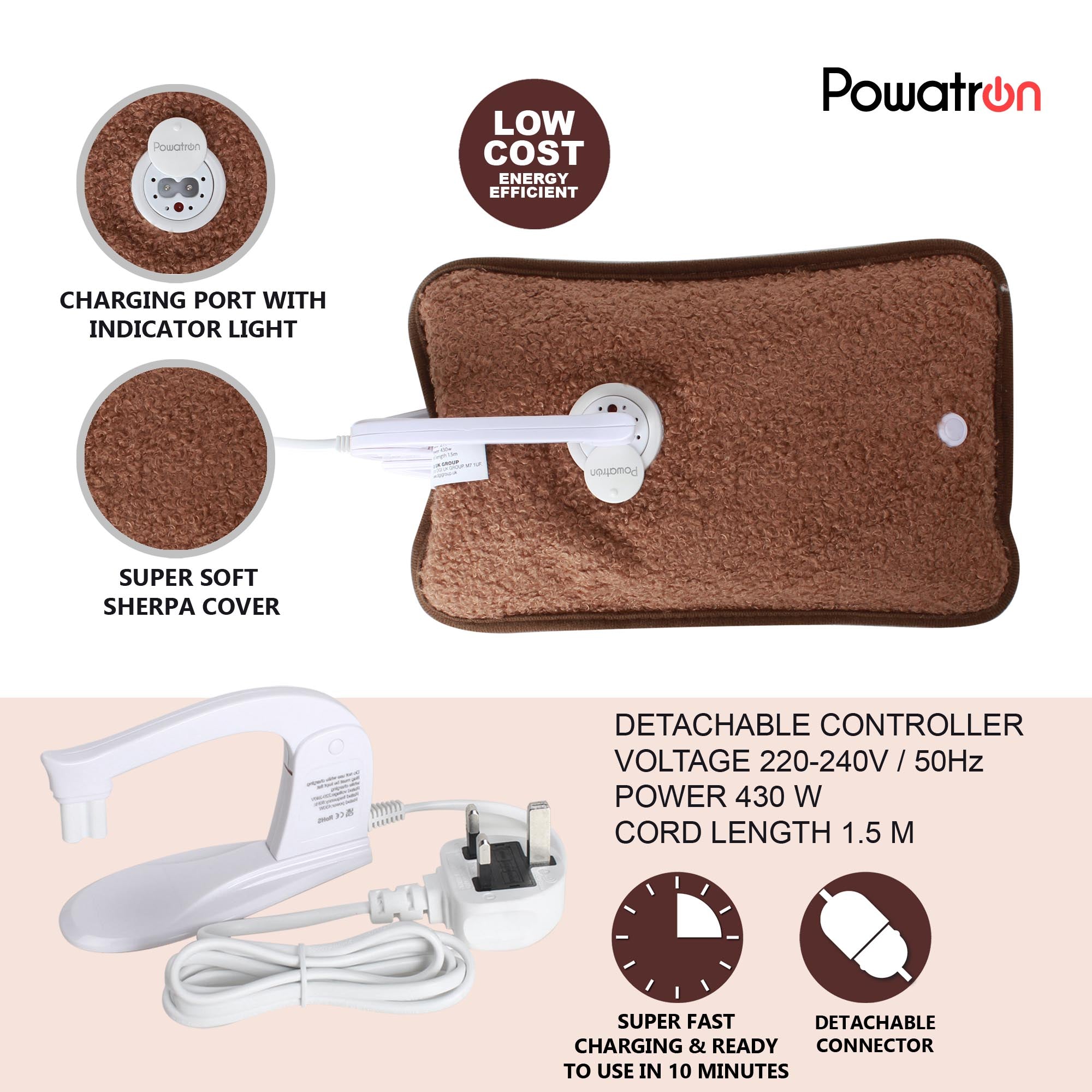 Rechargeable Electric Hot Water Bottle with Super Soft Teddy Fabric
