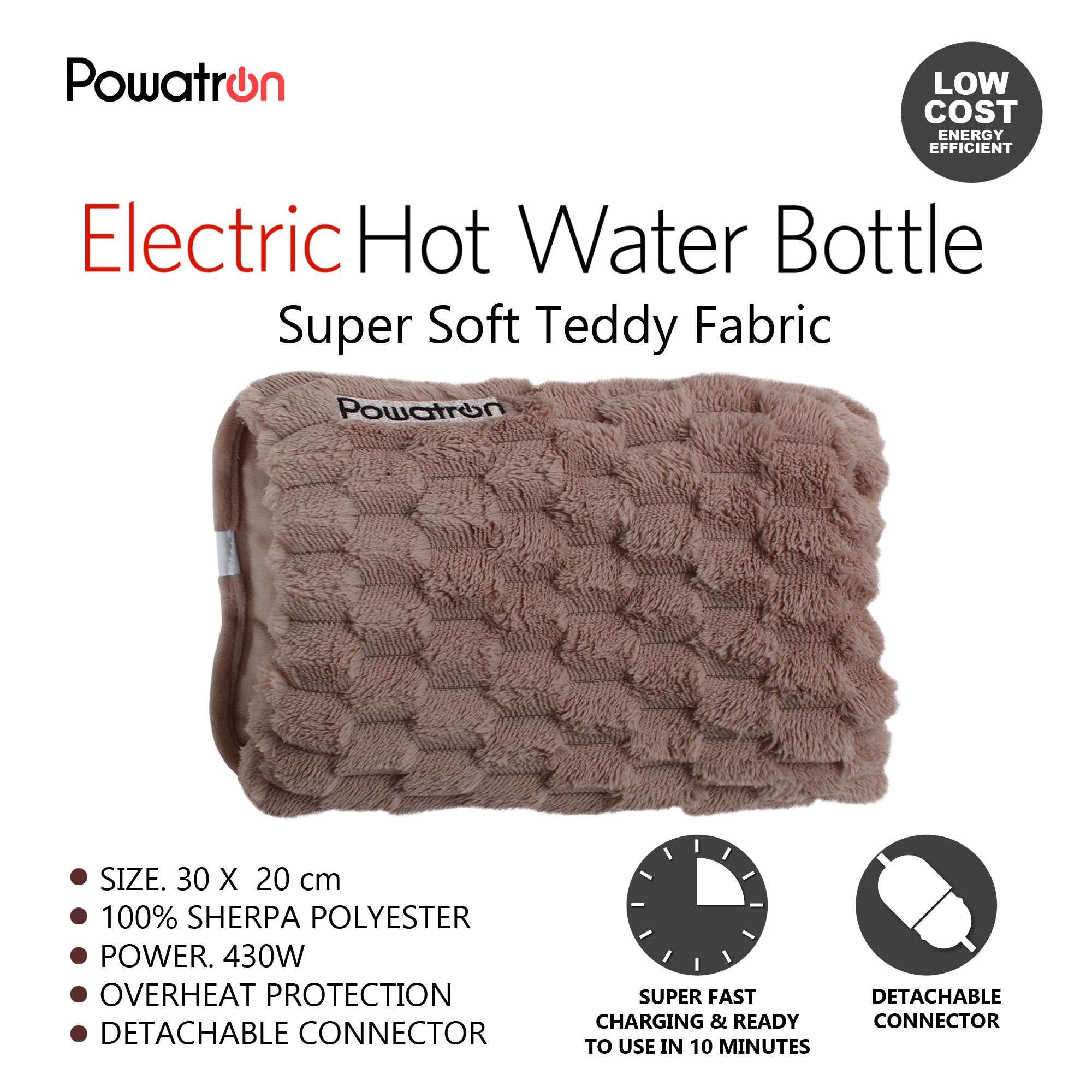Rechargeable Electric Hot Water Bottle with Super Soft Teddy Fabric