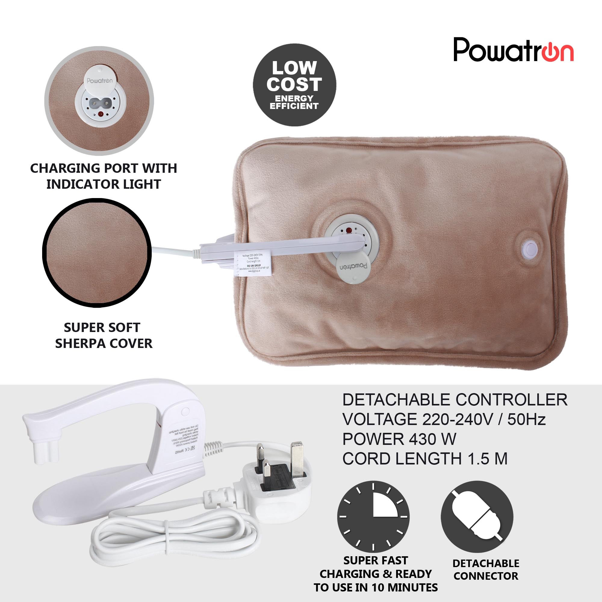 Rechargeable Electric Hot Water Bottle with Super Soft Teddy Fabric