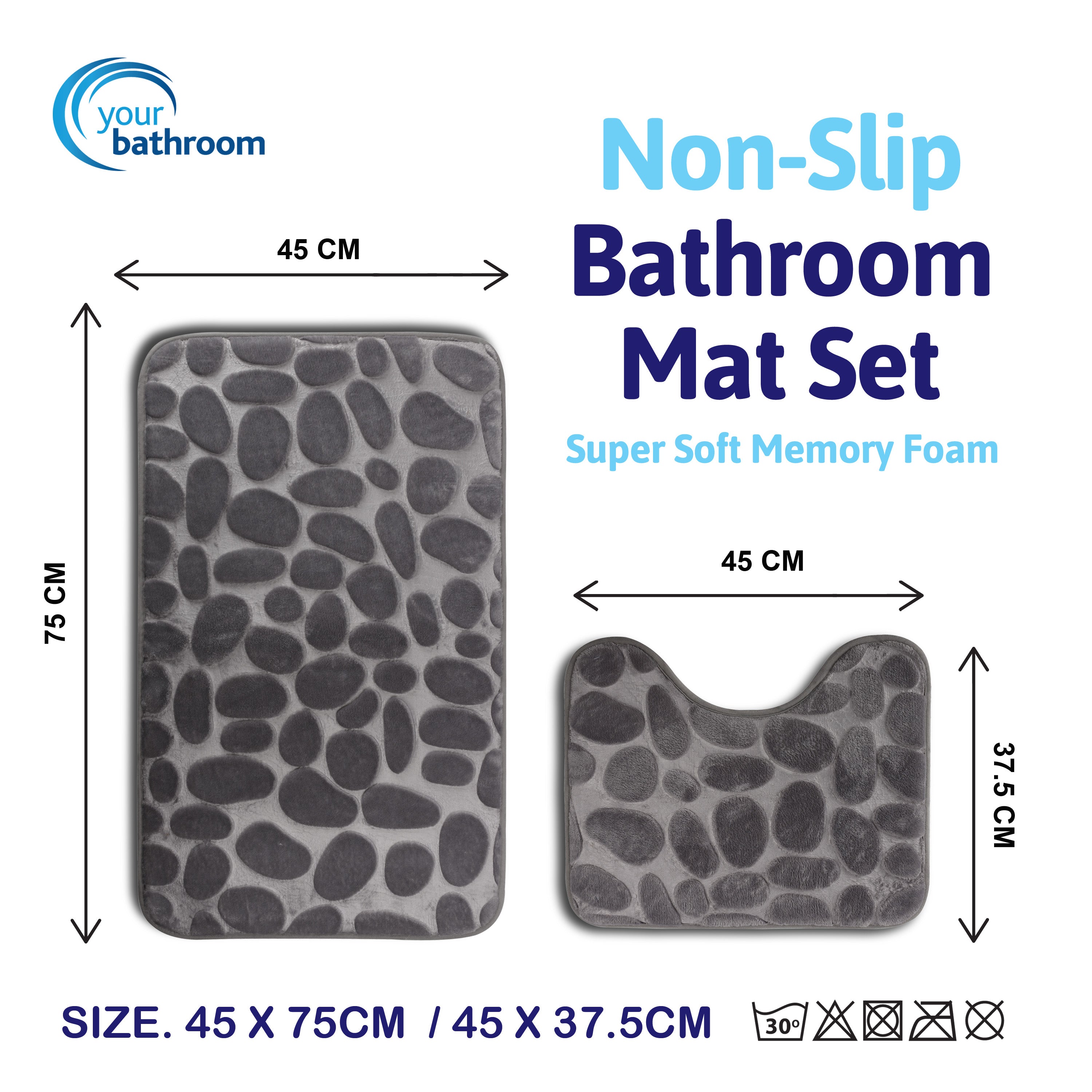 2pc Non-Slip Bathroom Mat Set