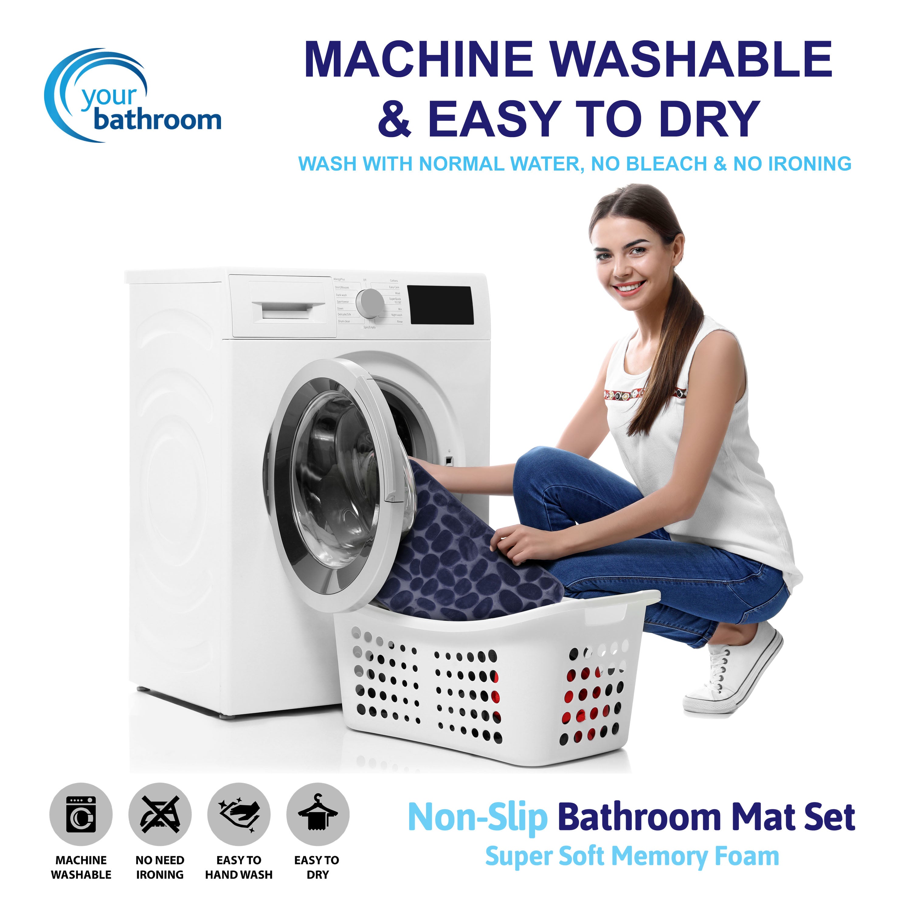 Memory Foam Bath Mat Set Navy