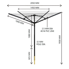 40m 4 Arm Rotary Airer Inc Metal Spike