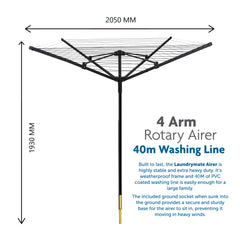 40m 4 Arm Rotary Airer Inc Metal Spike