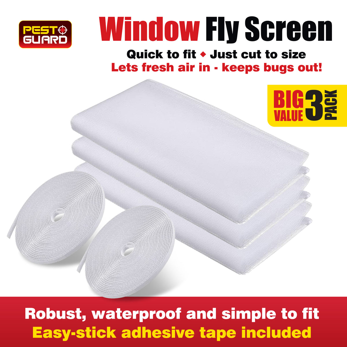 Window Fly Screen 3pcs 130*150cm (White)