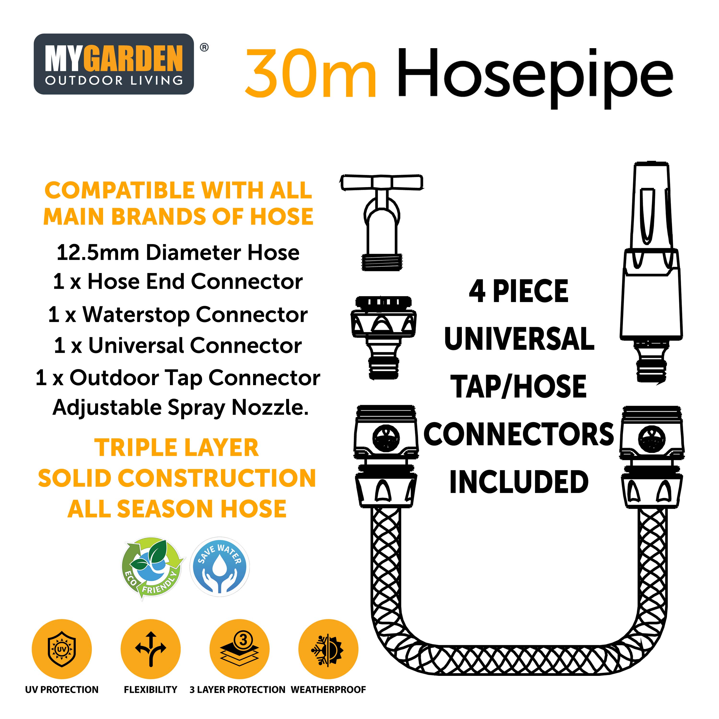 30m Hosepipe with Connectors