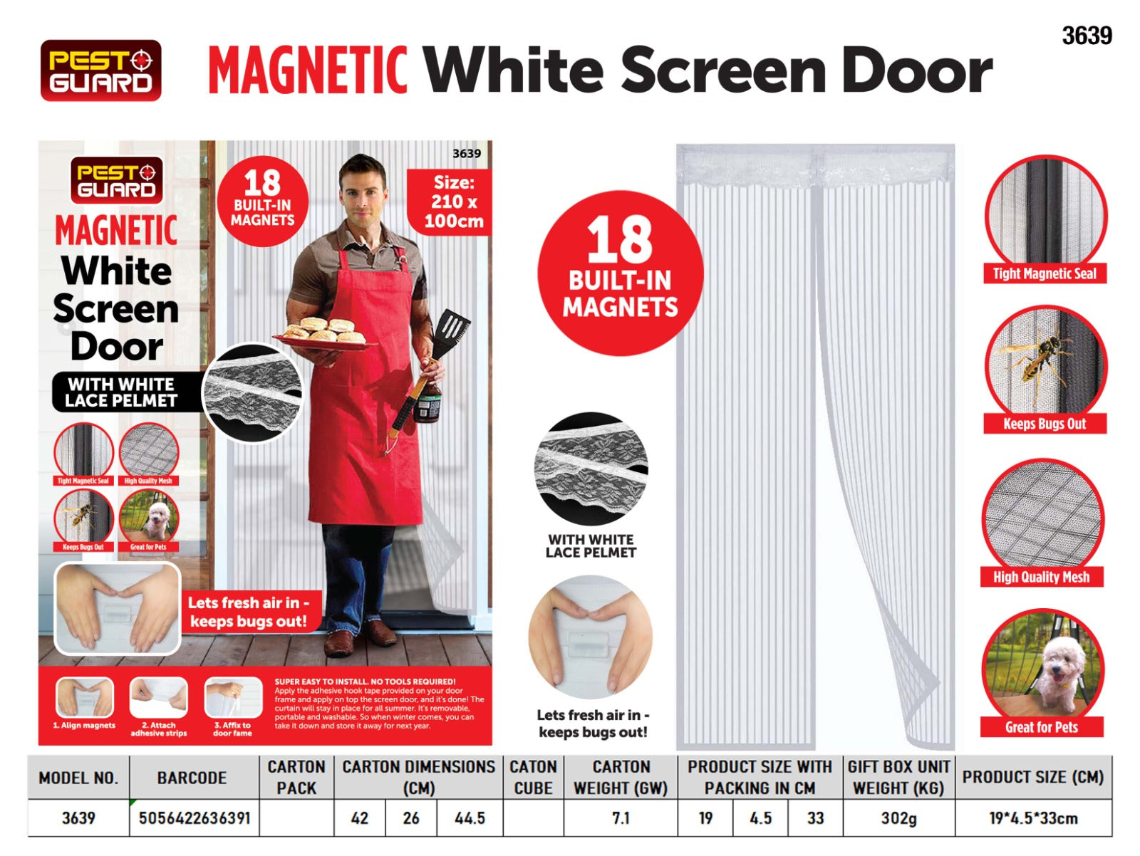 Durable Magnetic White Door Screen Mesh