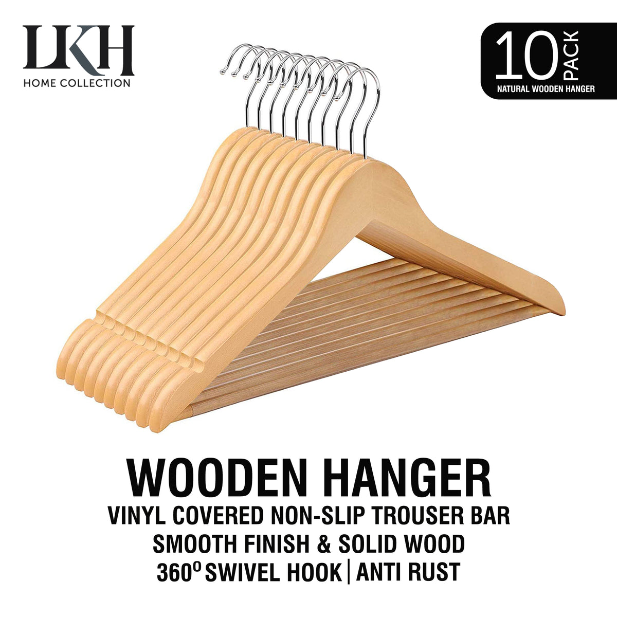 10pk Wooden Hanger Natural