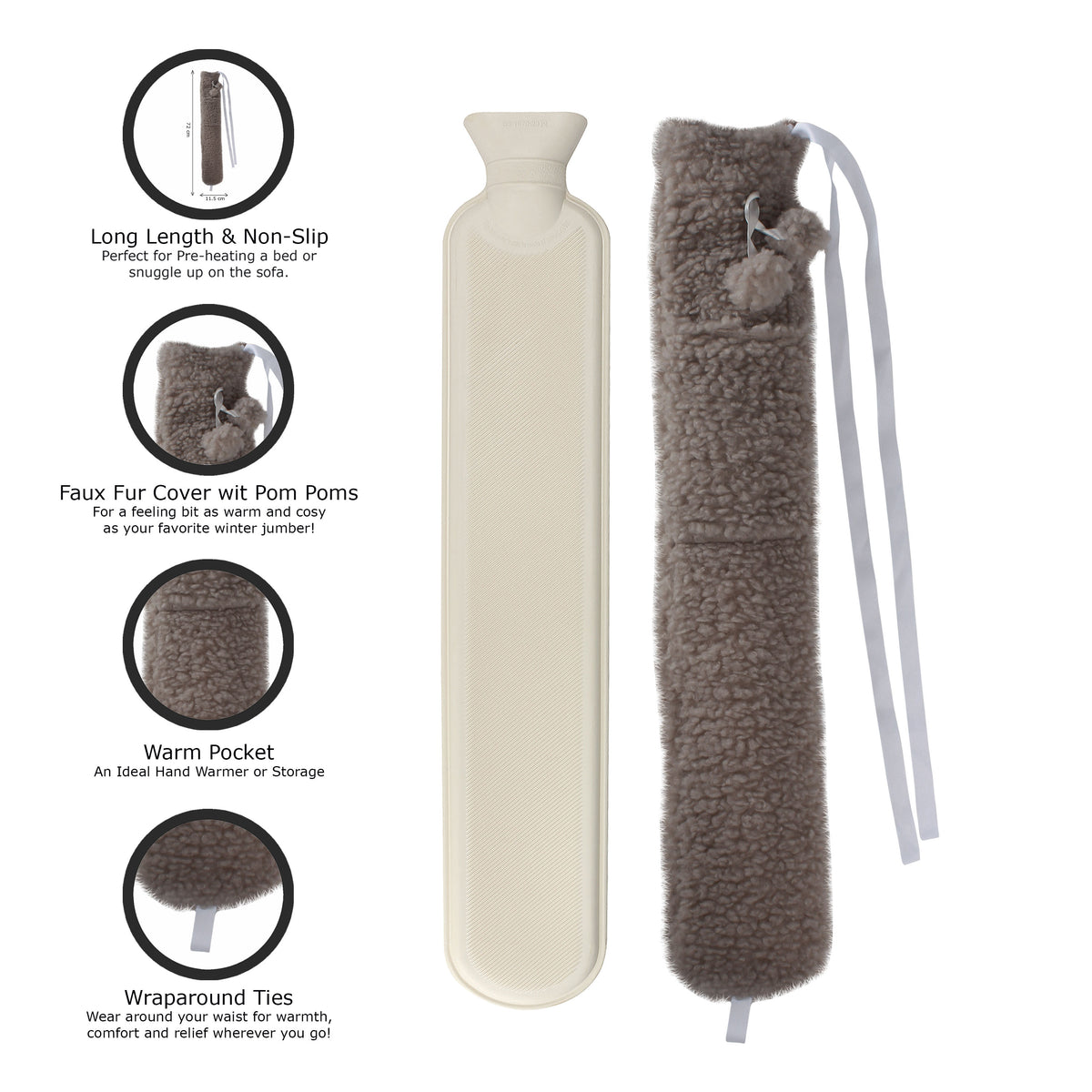 2L Brown LHW Bottle+Sherpa Fleece Cover+Two Pompos+Pocket+Strap