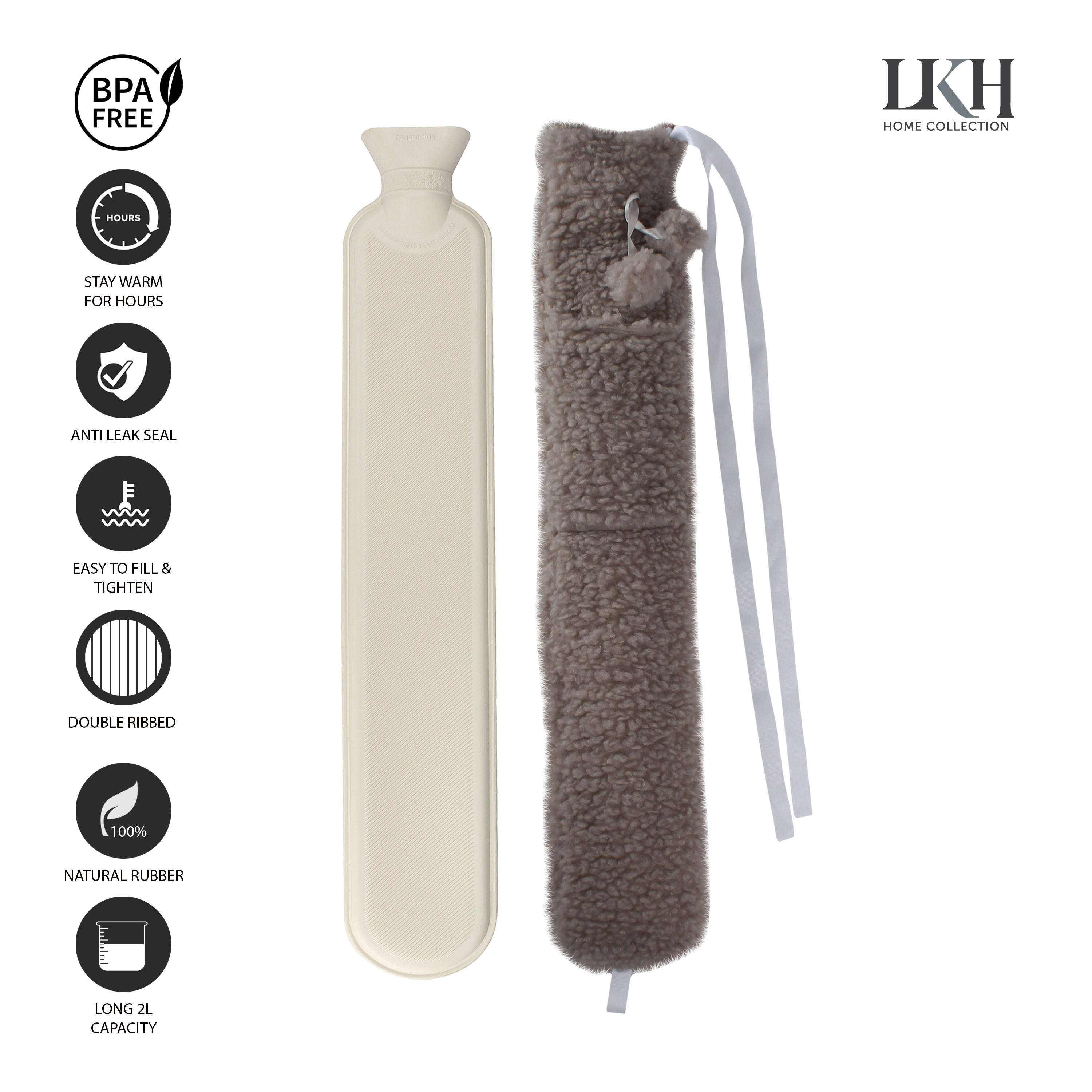 2L Brown LHW Bottle+Sherpa Fleece Cover+Two Pompos+Pocket+Strap