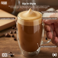 2PK 450ml Double Wall Mug + Handle