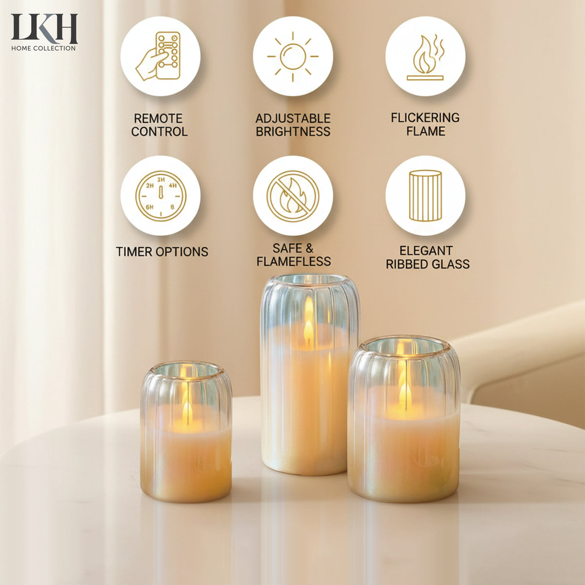 3PK Iridescent Glass Candle