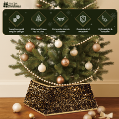 Christmas-Square Tree Skirt Black/Gold (12)