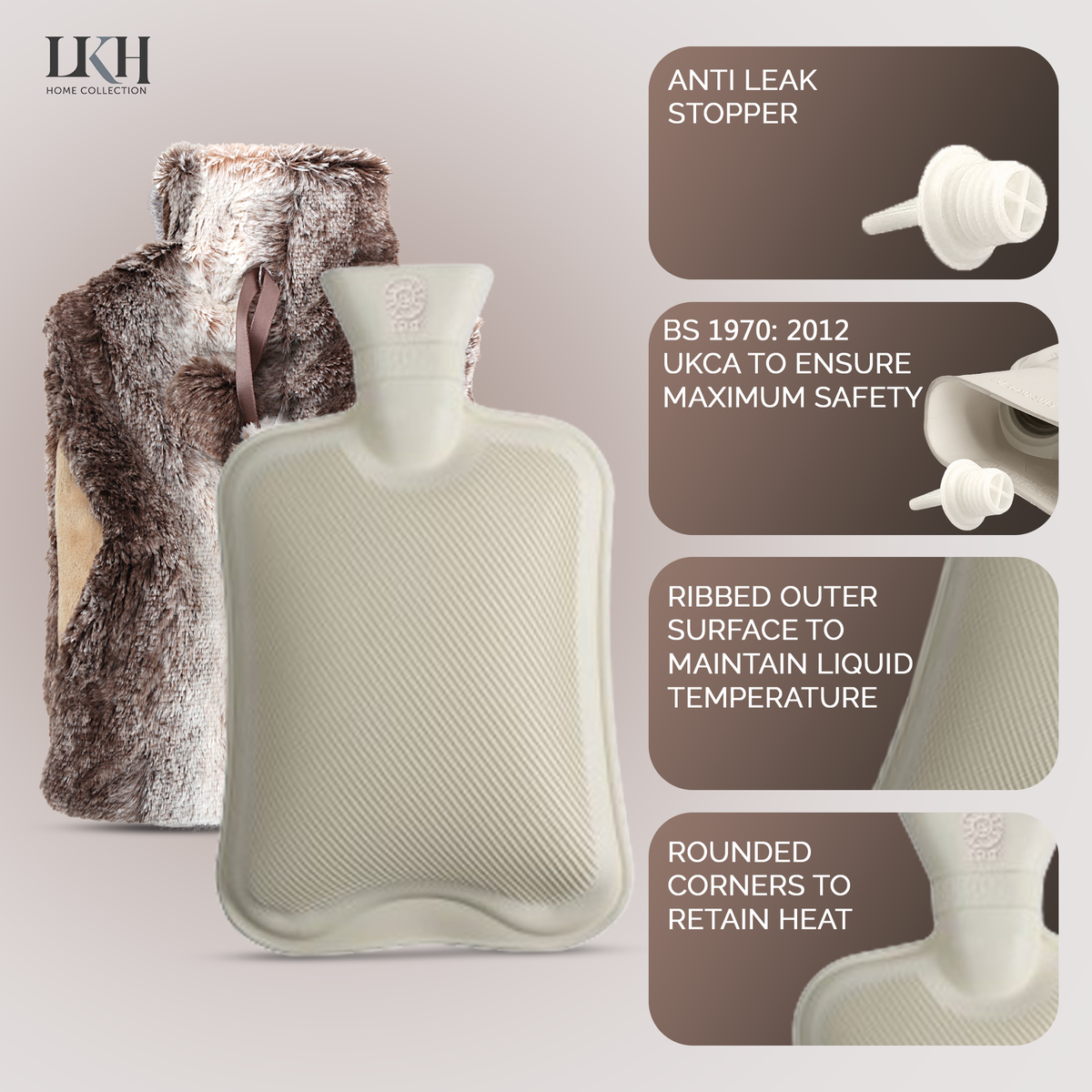 Hot Water Bottle-2L+Cover+Pocket+Poms