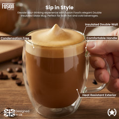 2PK 350ml Double Wall Mug + Handle