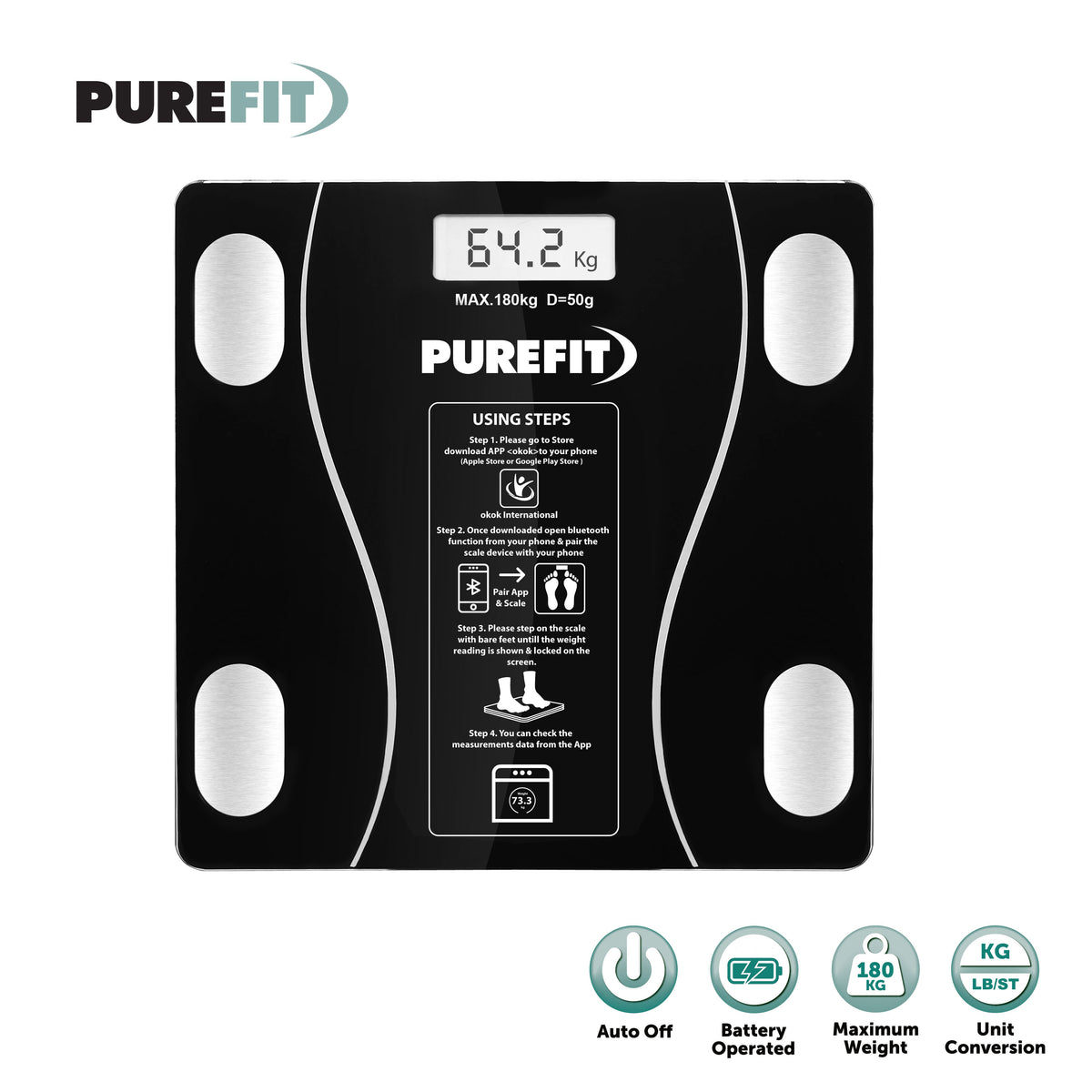 180Kg Digital Bathroom Scales with Bluetooth