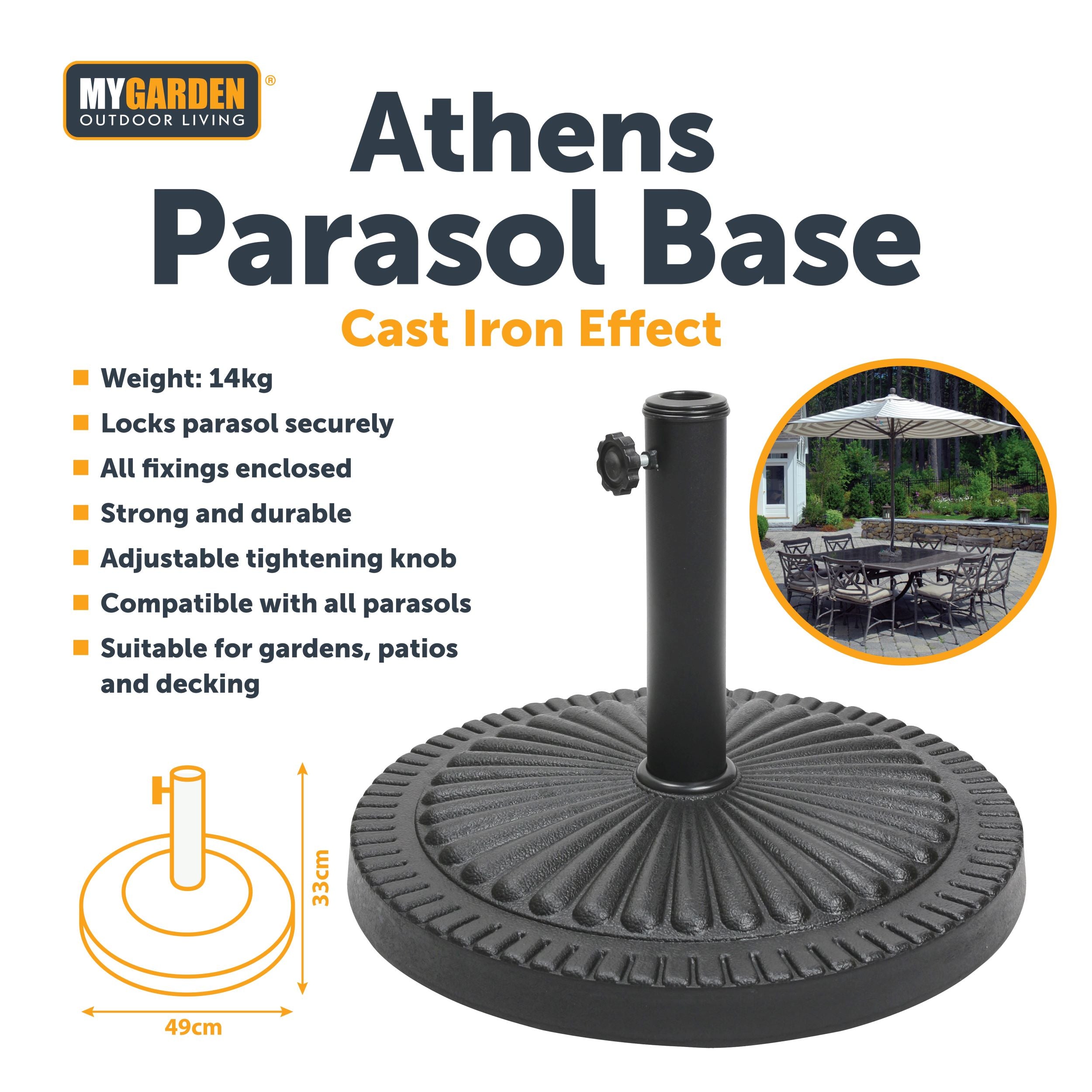 14KG Athens Parasol Base with Cast Iron Effect