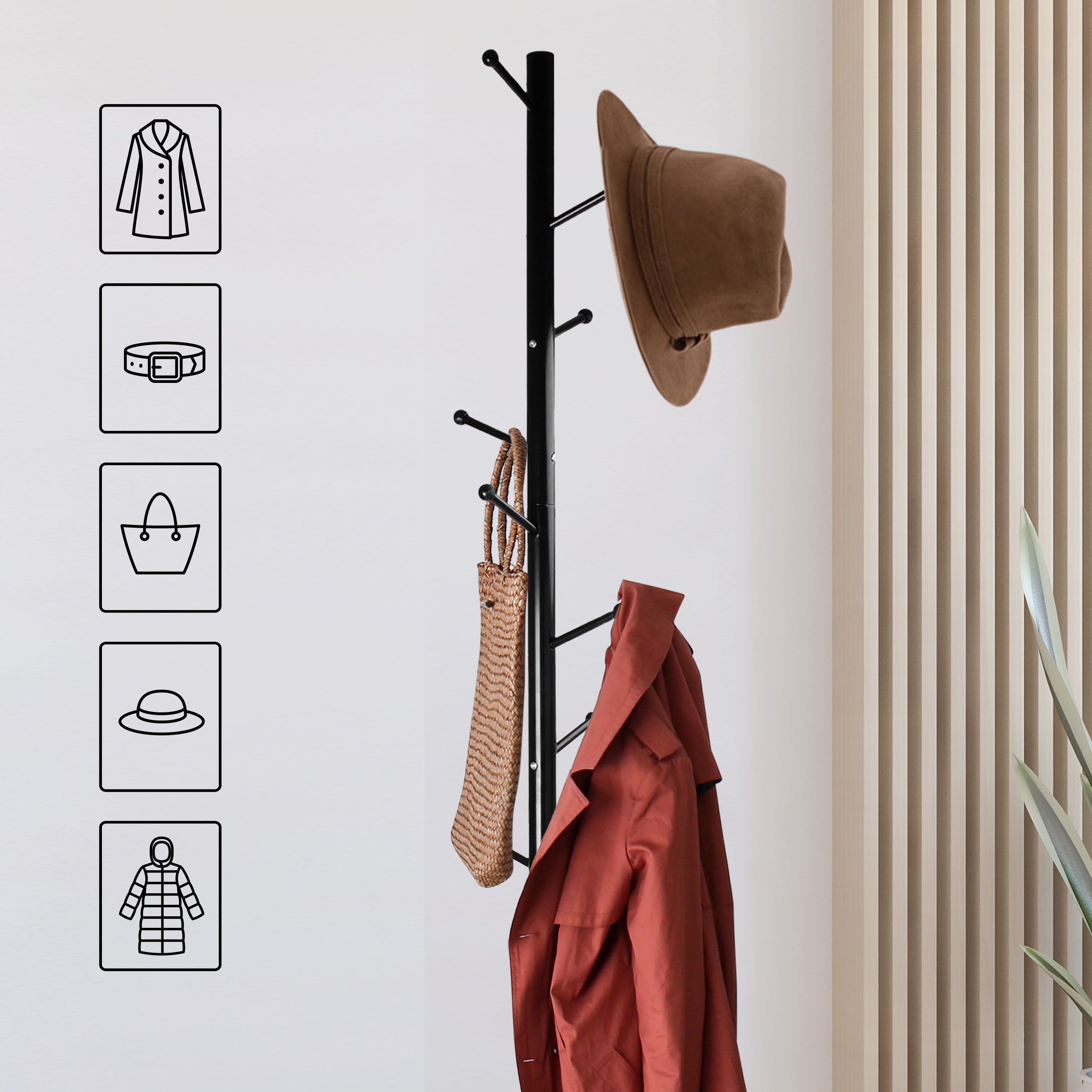 Durable 8-Peg Steel Coat Rack Stand