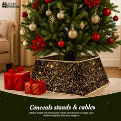Christmas-Square Tree Skirt Black/Gold (12)