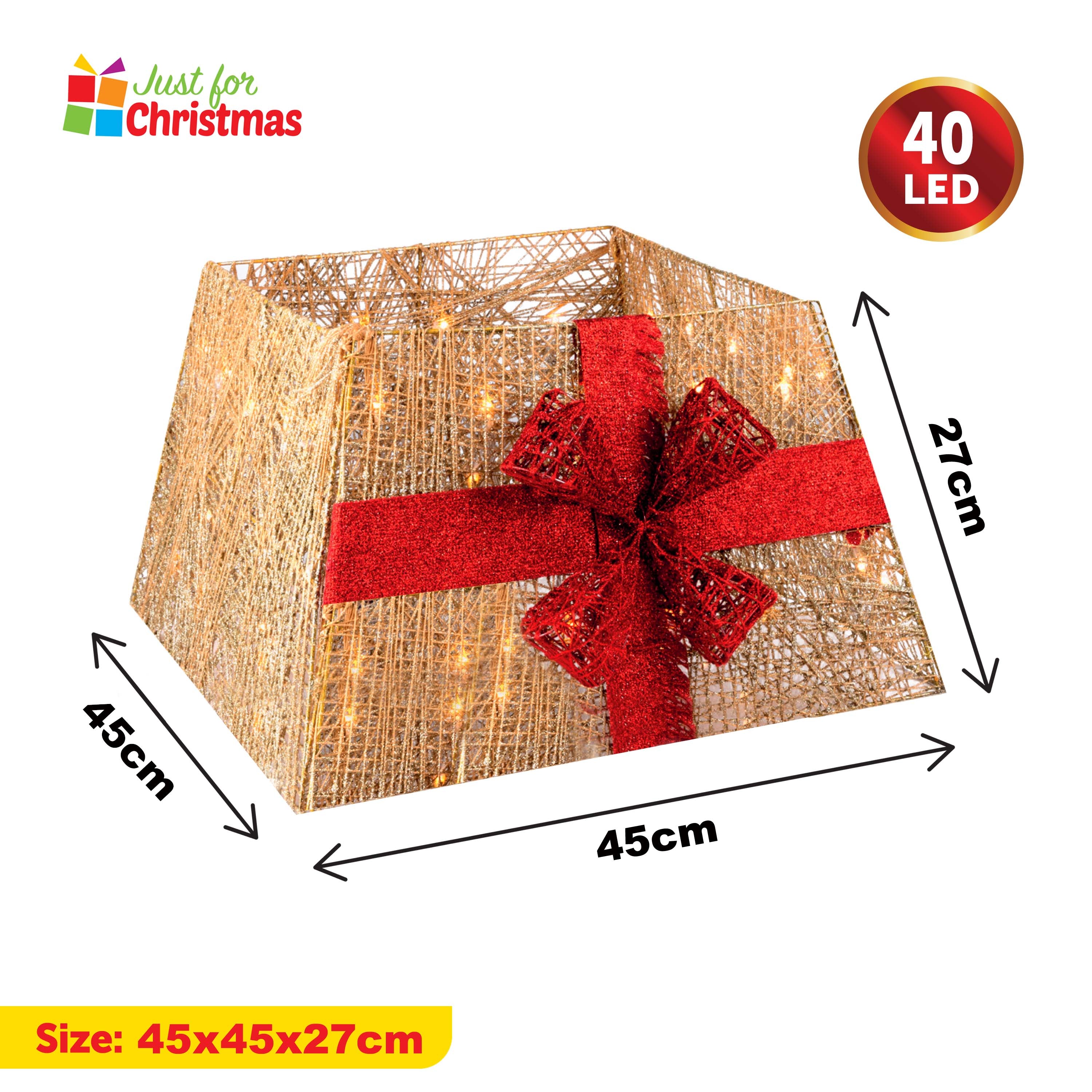 Foldable LED Santa Xmas Tree Skirt+ Glitter Ribbon+Bow (Gold)