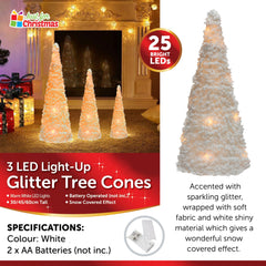 3 LED Light-Up Glitter Tree Cones
