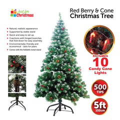 5ft 500TIP PVC Xmas Tree with Red Cherry and Cone Metal Stand