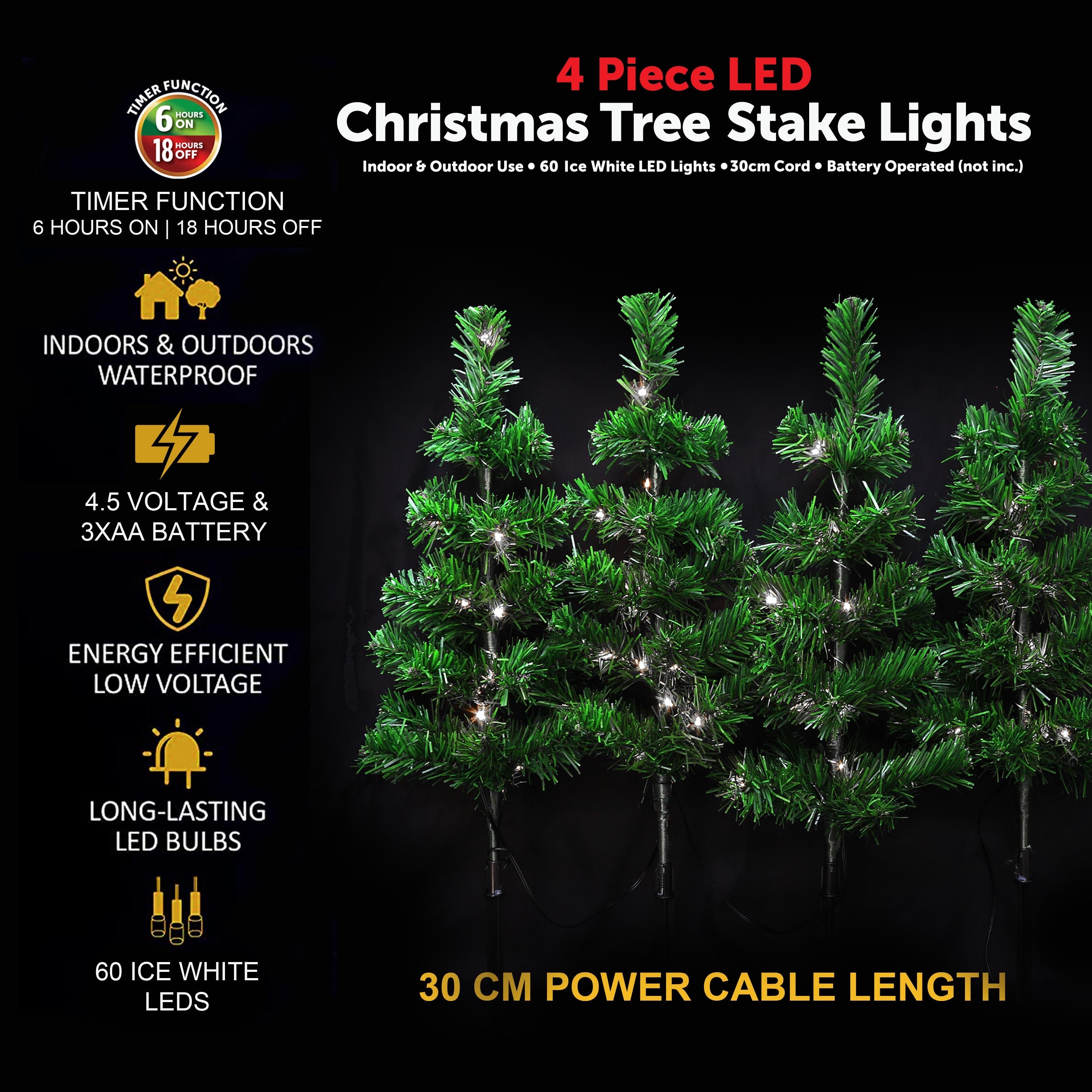 4 Piece LED Christmas Tree Stake Lights