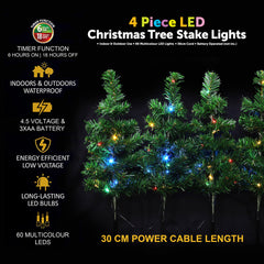 4 Piece Multicolour LED Christmas Tree Stake Lights