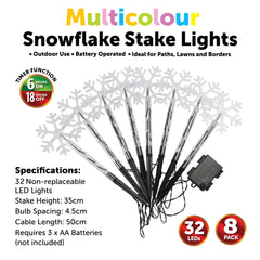 8PK Multicolour LED Snowflake Stake Lights