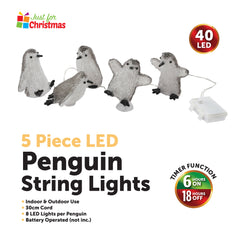 5 Piece LED Penguin String Lights